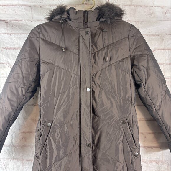 Platinum Women's S Brown Down Filled Long Faux Fur Hooded Winter Puffer Coat - Picture 5 of 12